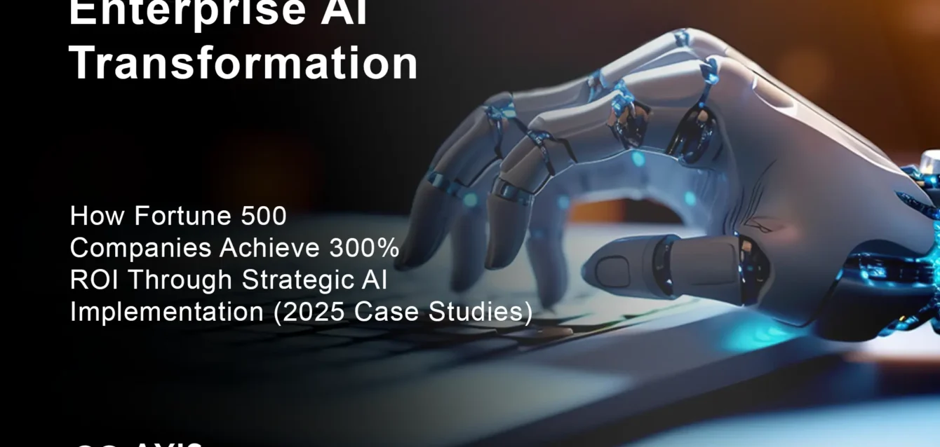 Enterprise AI transformation guide showing Fortune 500 companies achieve 300% ROI through strategic implementation