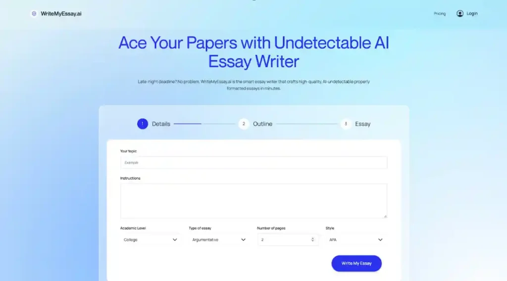 5 Best AI Tools Every College Student Should Try in 2025 1 WriteMyEssay AI