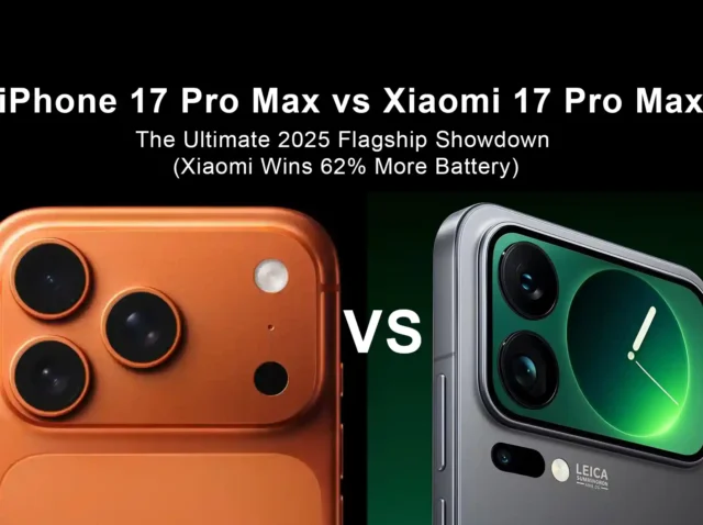 iPhone 17 Pro Max vs Xiaomi 17 Pro Max side-by-side comparison showing design differences and specifications