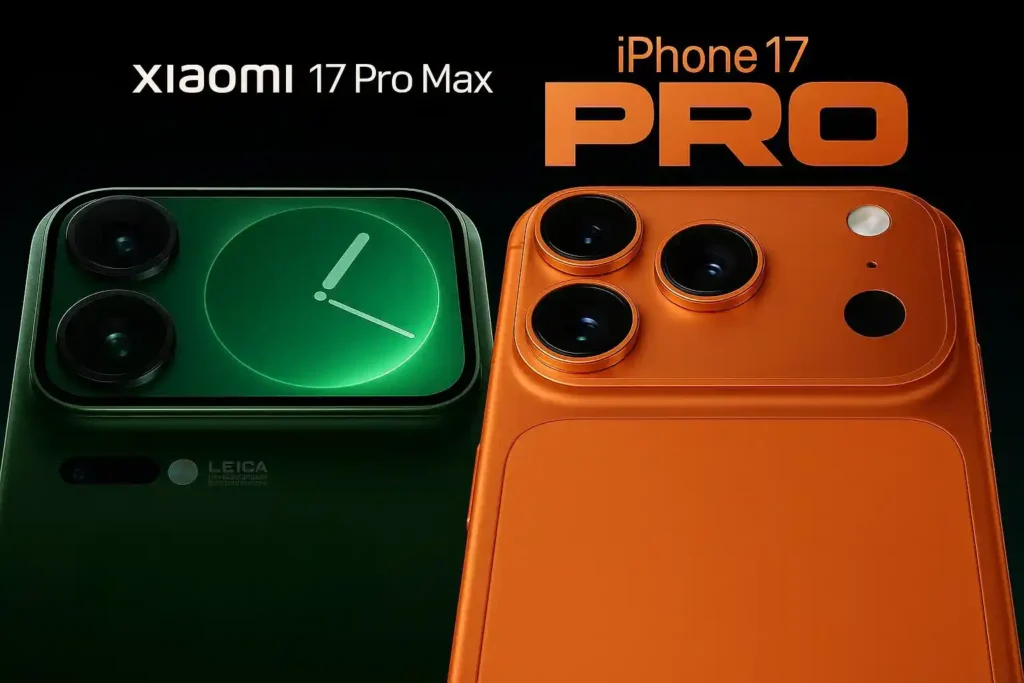 Xiaomi 17 Pro Max 7000mAh silicon-carbon battery vs iPhone 17 Pro Max 5000mAh showing 62% longer life