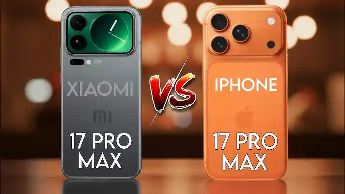Gaming performance comparison showing Xiaomi 17 Pro Max 67% longer gaming sessions than iPhone 17 Pro Max