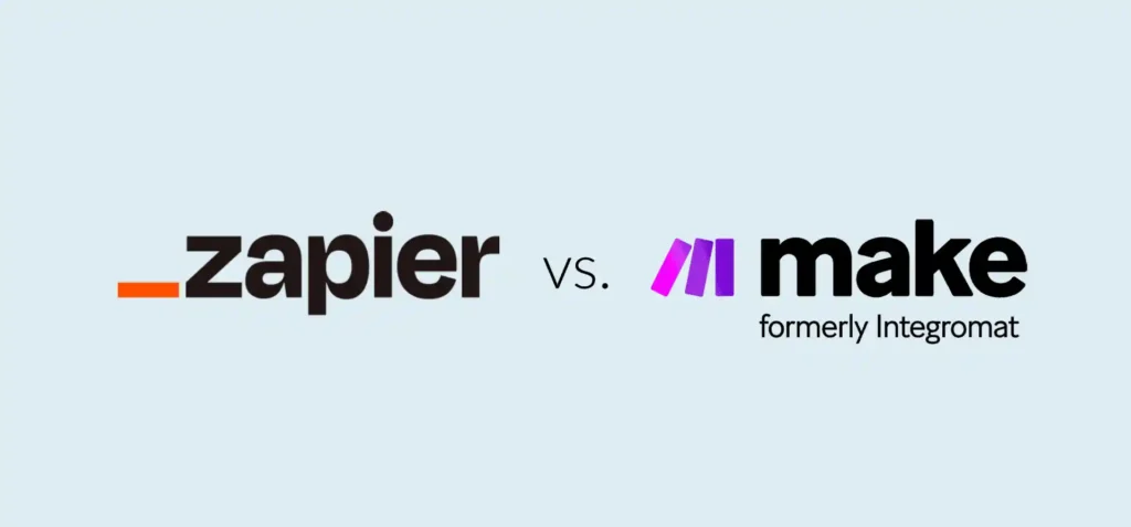Zapier vs Make pricing comparison chart showing cost savings of 60-89% with Make across different business sizes