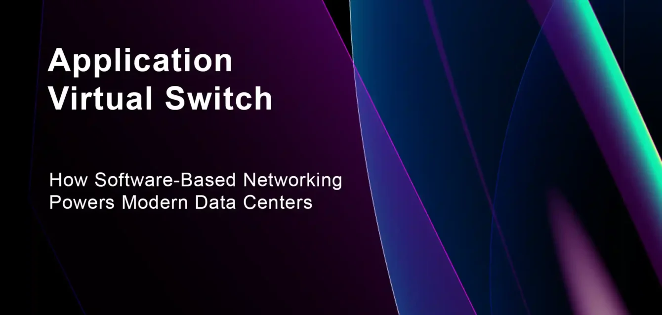 Application virtual switch architecture showing virtual machines connected through software-based network layer