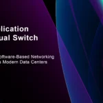 Application virtual switch architecture showing virtual machines connected through software-based network layer