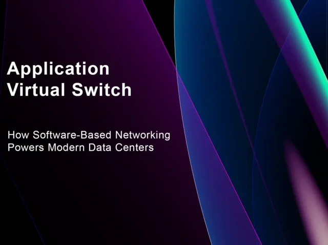 Application virtual switch architecture showing virtual machines connected through software-based network layer