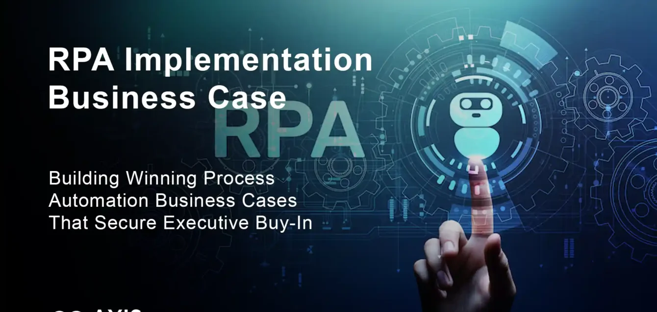 RPA implementation business case framework showing ROI calculation, cost analysis, and benefit quantification for process automation
