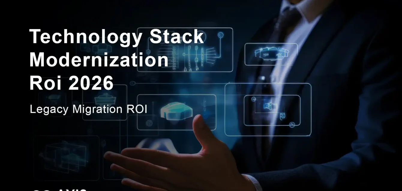 technology-stack-modernization-roi-framework-2026 Technology Stack Modernization ROI 2026 Framework: Five-dimensional ROI framework for technology stack modernization showing cost savings, productivity gains, revenue acceleration, risk mitigation, and innovation capacity