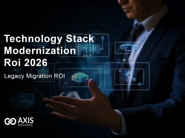 Technology Stack Modernization ROI 2026 Framework: Five-dimensional ROI framework for technology stack modernization showing cost savings, productivity gains, revenue acceleration, risk mitigation, and innovation capacity