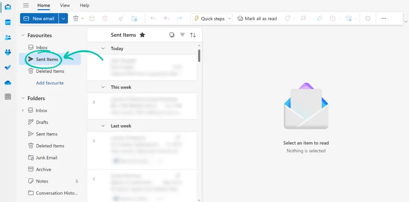 How to Recall an Email in Outlook | Guide 2025 Complet en Français 4 Rappeler un e-mail sur Outlook Web ou New Outlook (Windows)
1. Accéder à l'e-mail envoyé
Ouvrez le dossier « Éléments envoyés ».
Double-cliquez sur le message concerné.