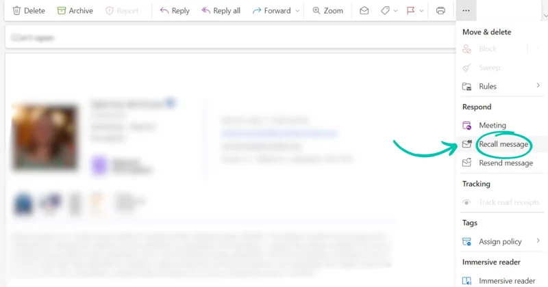 How to Recall an Email in Outlook | Guide 2025 Complet en Français 5 2. Cliquer sur « Rappeler »
En haut à droite du ruban, cliquez sur « Rappeler le message ».