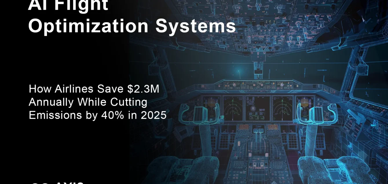 AI Flight Optimization Systems - AI flight optimization dashboard showing real-time route analysis and fuel savings