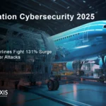 Aviation cybersecurity 2025 threat dashboard showing 131% increase in cyber attacks against airlines and airports