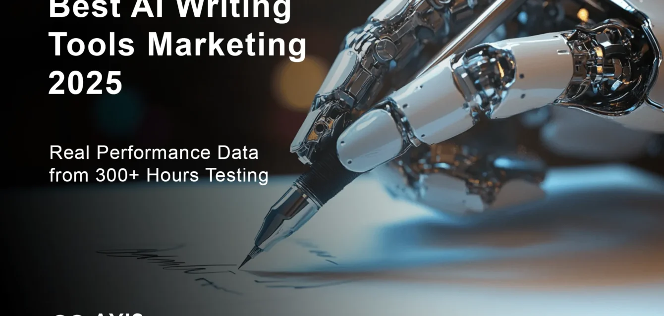 Best AI writing tools marketing 2025 comparison showing performance data from 300+ hours of testing across 12 platforms