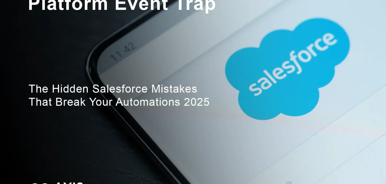 Platform event trap diagram showing common Salesforce flow mistakes and debugging strategies