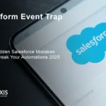 Platform event trap diagram showing common Salesforce flow mistakes and debugging strategies