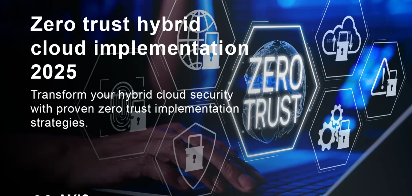 Zero trust hybrid cloud implementation 2025 architecture showing identity verification, micro-segmentation, and continuous monitoring across on-premises and cloud environments