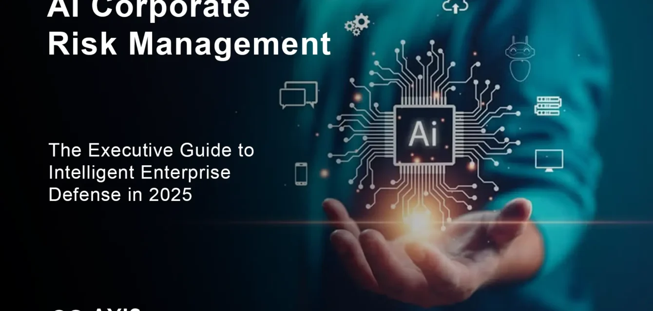 AI corporate risk management dashboard showing real-time threat detection