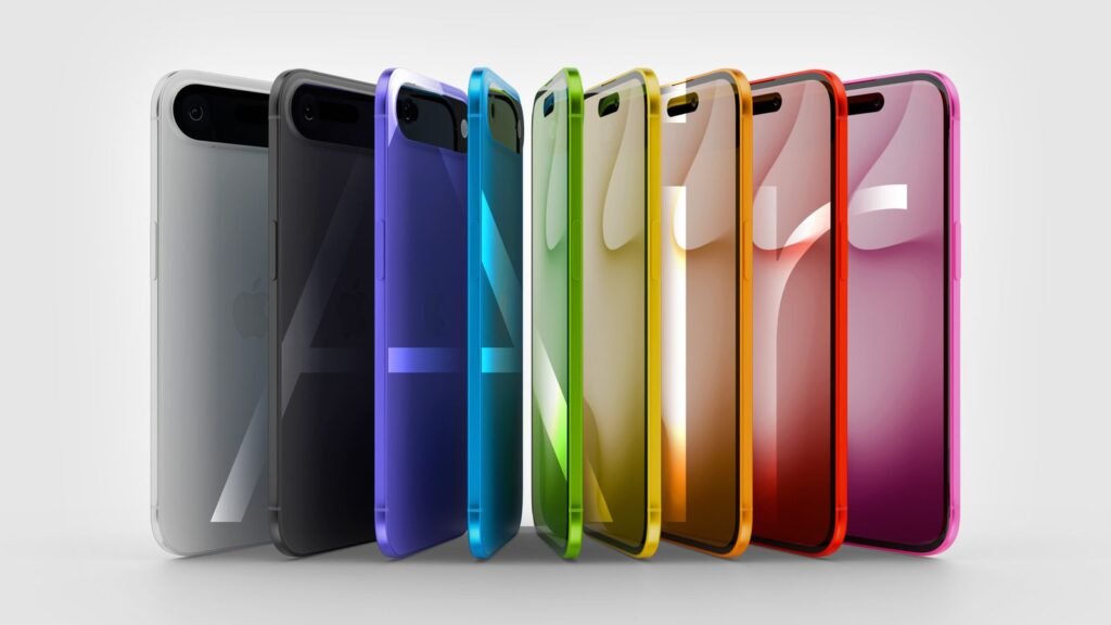 iPhone 17 Air color options showing Natural Blue White Space Gray titanium finishes premium materials
