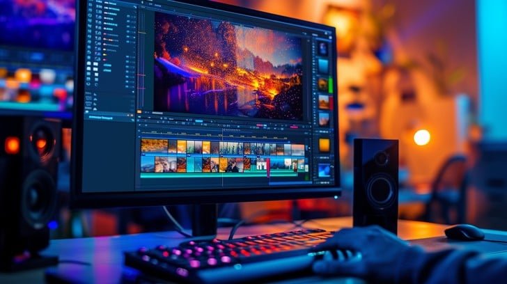 Video editing software performance comparison table with render times and resource usage