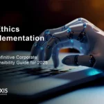 AI ethics implementation framework showing corporate responsibility governance structure and compliance roadmap for 2025