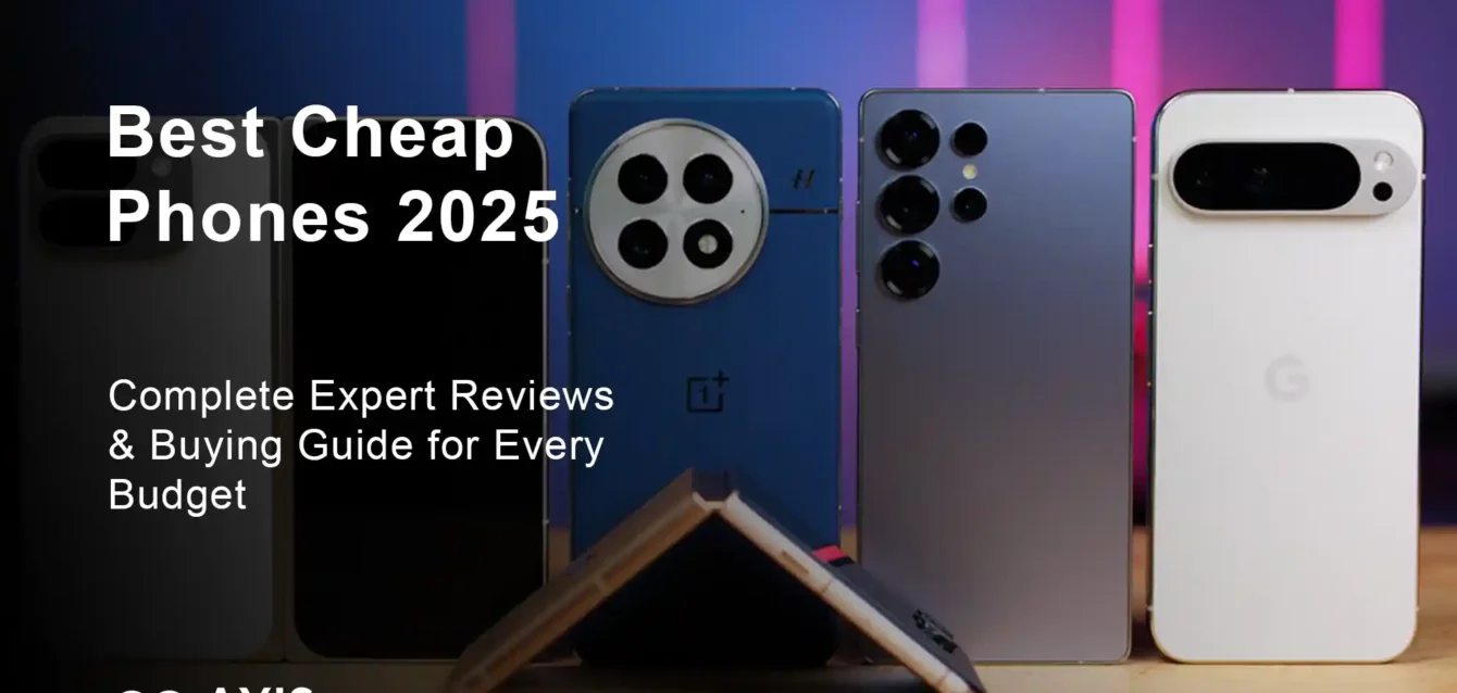 Best cheap phones 2025 lineup showing Google Pixel 9a, OnePlus 13R, and Samsung Galaxy A16