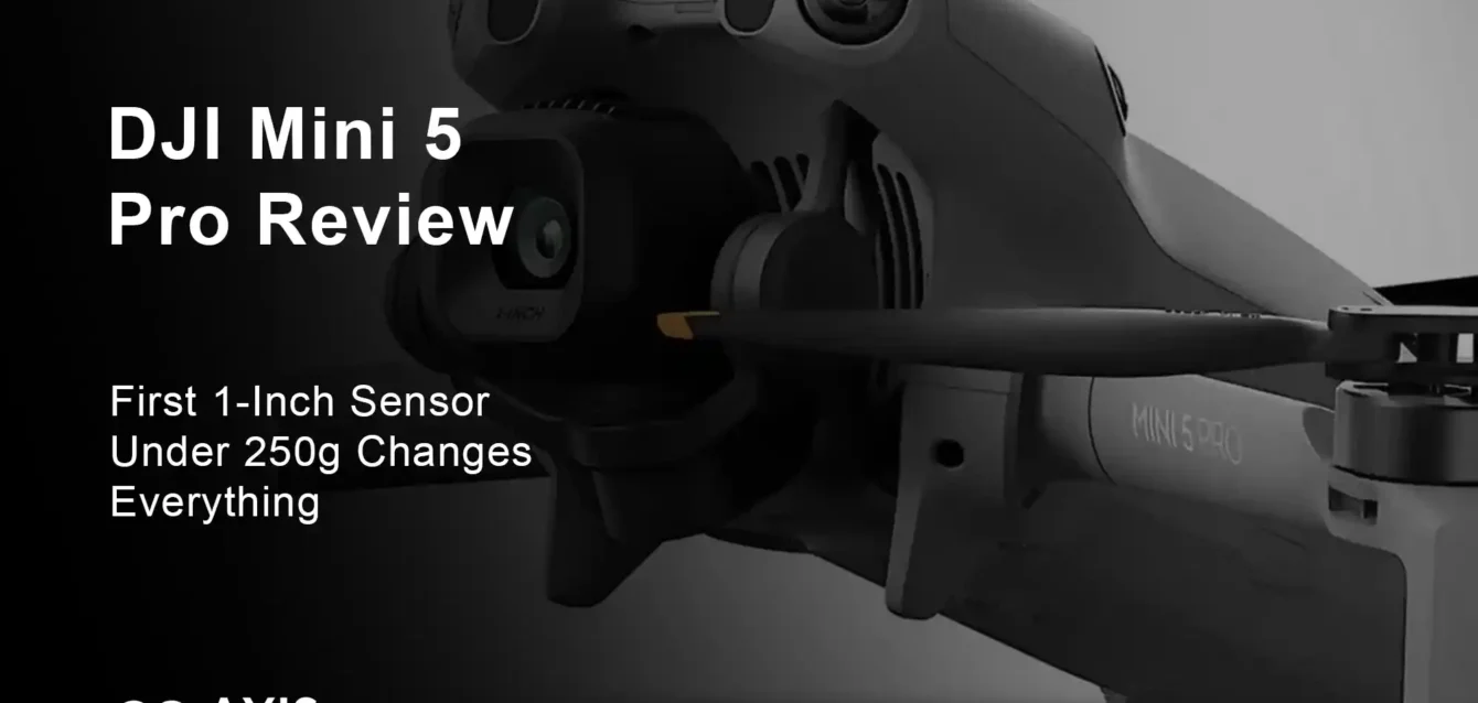 DJI Mini 5 Pro drone with 1-inch sensor and LiDAR system shown in compact folded design