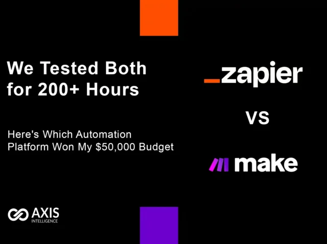 Zapier vs Make comparison dashboard showing cost analysis performance data and feature differences side by side
