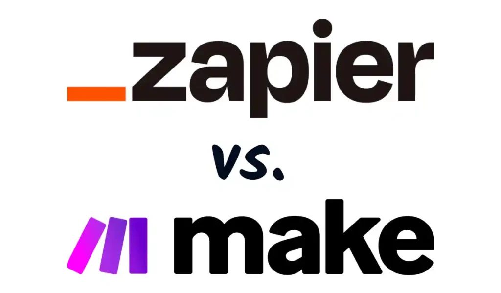 Side by side comparison of Zapier linear interface versus Make visual drag and drop workflow builder