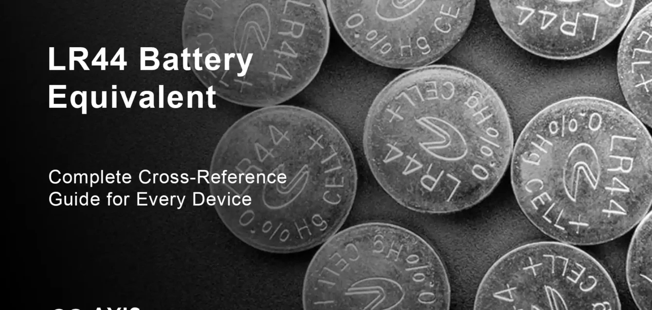 LR44 battery equivalent comparison chart showing AG13, A76, 357, SR44 batteries with voltage and capacity specifications