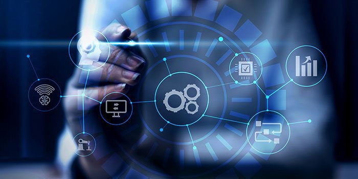 Bar chart showing technology modernization ROI percentages across healthcare, financial services, retail, manufacturing, and government sectors