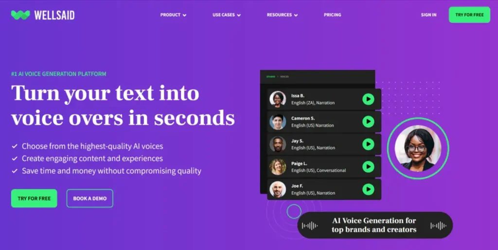 WellSaid Labs Best AI Voice Generators 2026