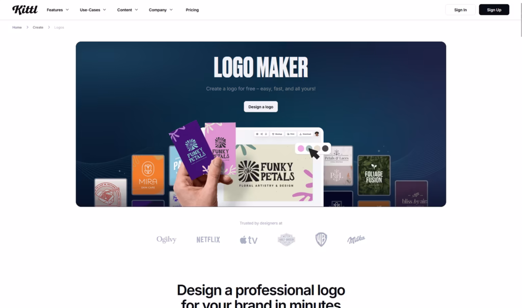 Best AI Logo Maker 2026: 9 Tools Tested, Scored, and Ranked Honestly 3 Kittl Best for Designers and Typography-Driven Logos (LMQI™: 84.7) Best for: Graphic designers, merchandise creators, print-on-demand sellers, and brands where typography is central to the identity.