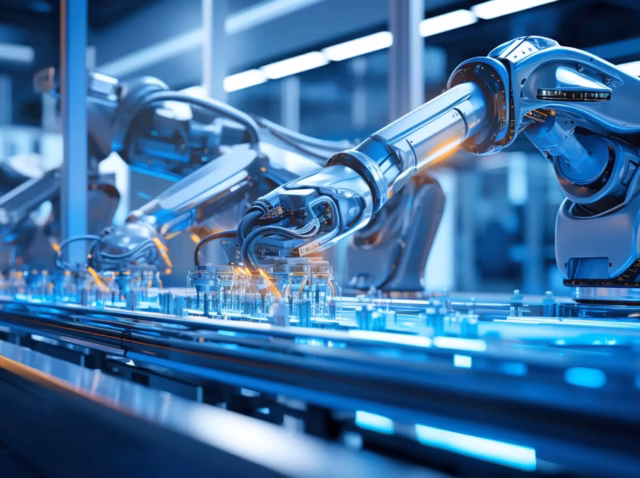 ai-in-manufacturing-statistics AI in manufacturing statistics 2026 — robot arm on production line Global industrial robot installations and AI adoption in manufacturing 2026