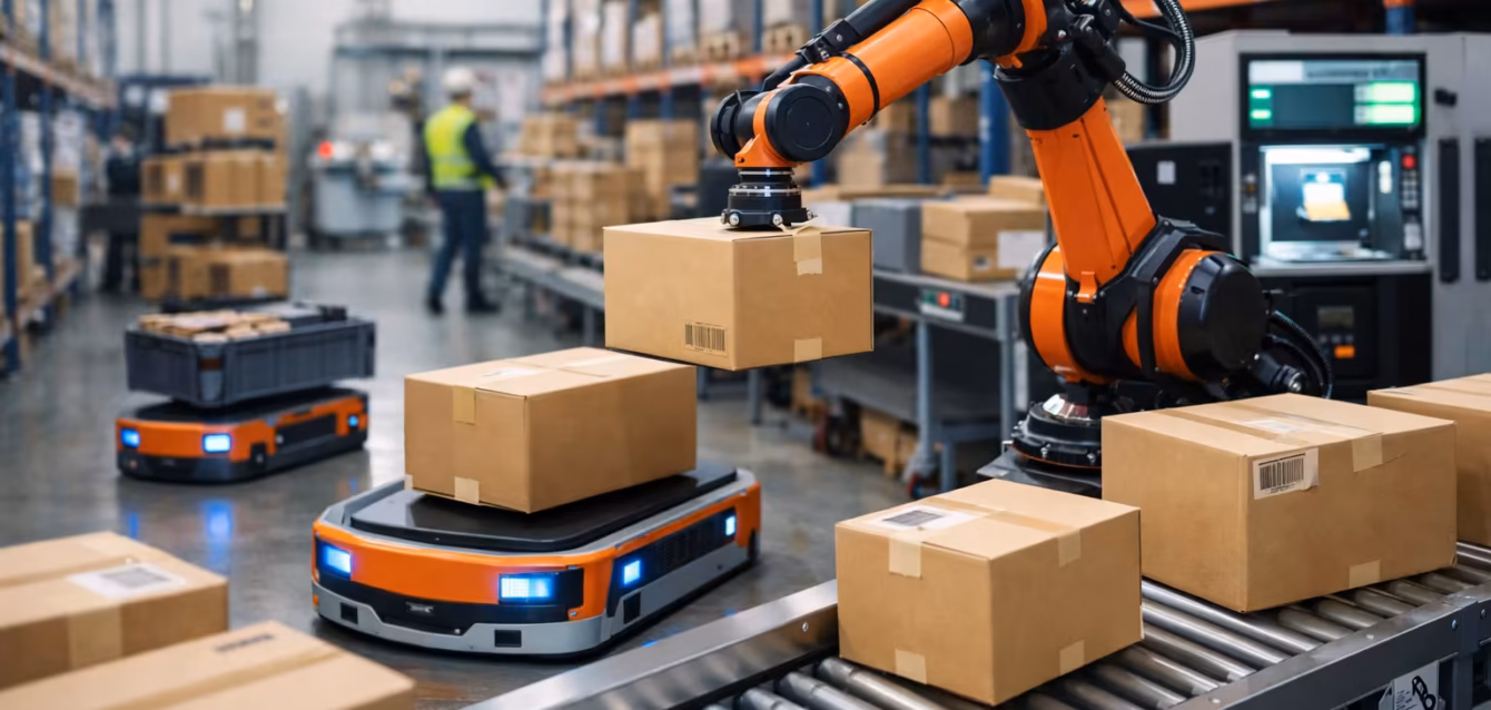 warehouse-automation-statistics Chart showing warehouse automation statistics 2026, global market size at 34 billion dollars with AMR adoption rates and regional breakdown Warehouse automation ROI statistics 2026 comparing AMR payback periods, labor cost drivers, and adoption rates by industry and country