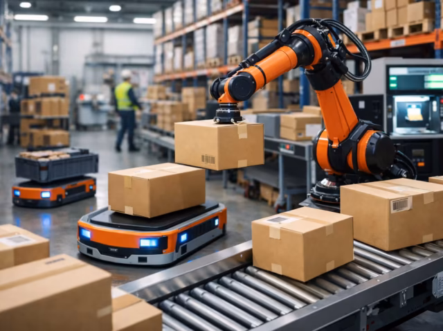 warehouse-automation-statistics Chart showing warehouse automation statistics 2026, global market size at 34 billion dollars with AMR adoption rates and regional breakdown Warehouse automation ROI statistics 2026 comparing AMR payback periods, labor cost drivers, and adoption rates by industry and country