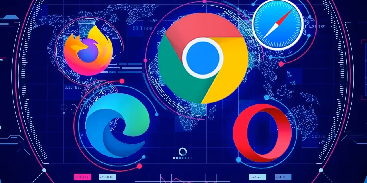Browser market share statistics 2026 chart showing Chrome at 68.22%, Safari at 16.47%, and Edge at 5.37% of worldwide sessions Browser market share by region 2026 comparing Chrome concentration in Africa, Europe, and North America on the Axis Browser Concentration Index