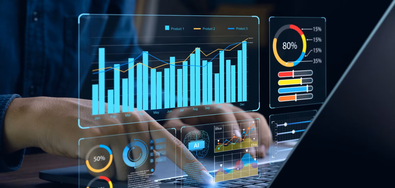 data-analytics-statistics Data analytics statistics 2026 chart showing 39.85% of EU enterprises using data analytics Axis Data Conversion Index comparing analytics, BI and AI adoption for large vs average enterprises