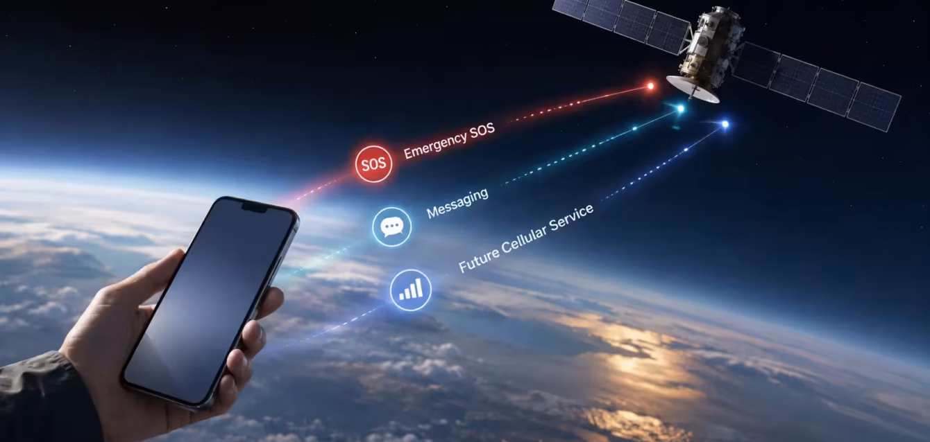 direct-to-cell-satellite-statistics Direct-to-cell satellite statistics 2026 chart ranking five operator networks by readiness score Satellite to phone service comparison showing Starlink, Tiantong, Apple-Globalstar, AST SpaceMobile and Amazon Leo readiness scores