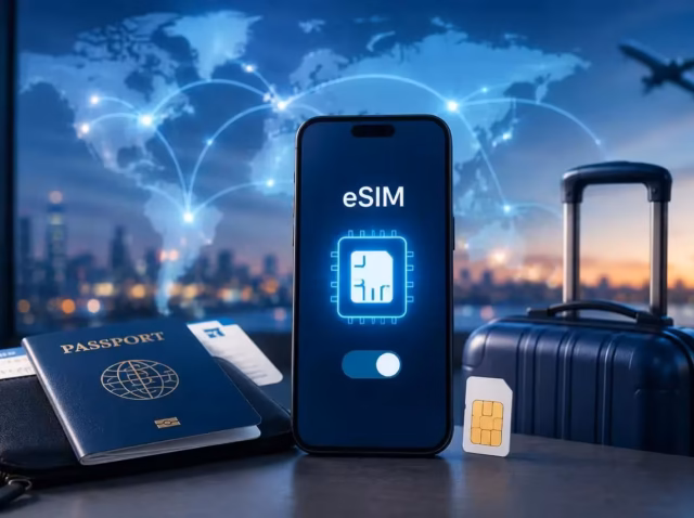 travel-esim-statistics Travel eSIM statistics 2026 chart comparing a carrier day pass with an .99 travel eSIM for a seven-day, 3 GB trip Axis Travel Roaming Premium Index 9.6 — international roaming cost per GB versus travel eSIM price per GB
