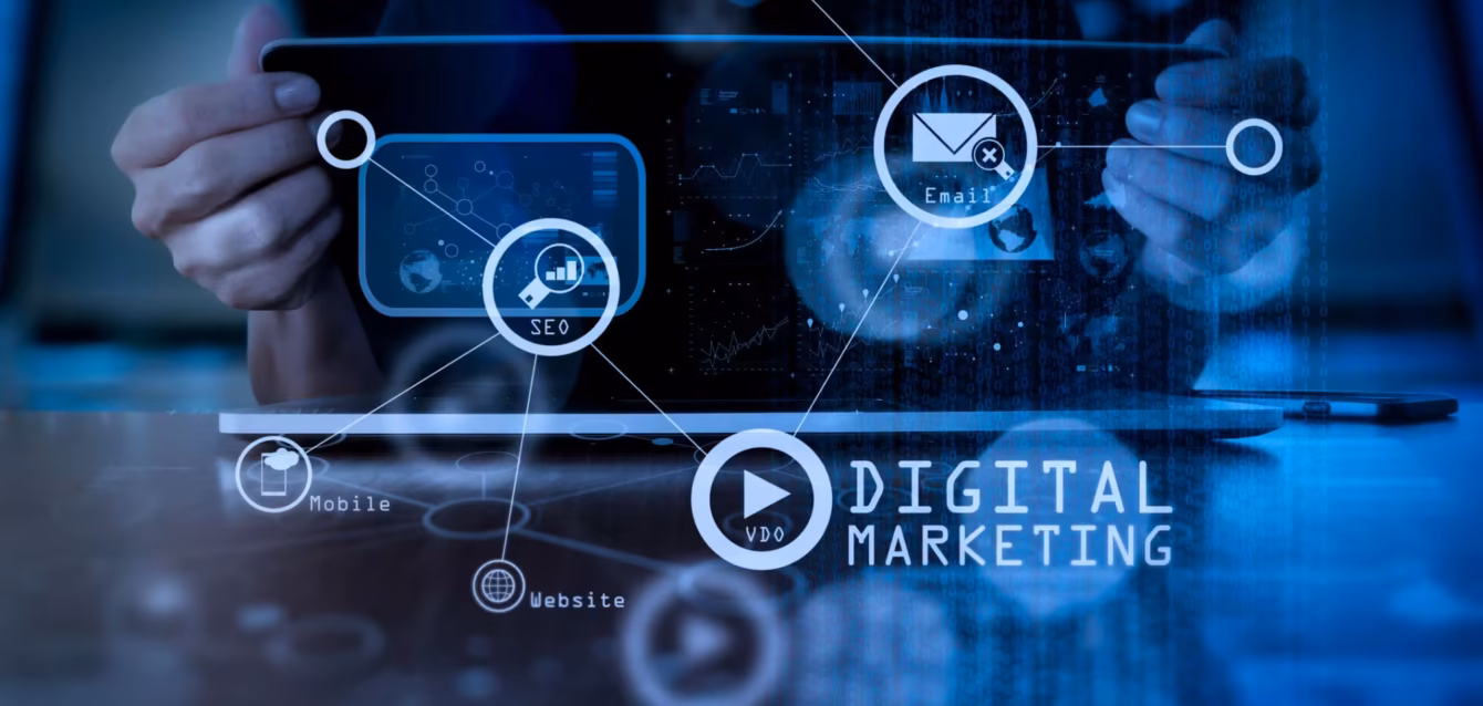 digital-marketing-trends Digital marketing trends 2027 chart showing global ad spend forecast of 1.46 trillion dollars, Alphabet Meta and Amazon share of incremental advertising dollars in 2027 Axis base case