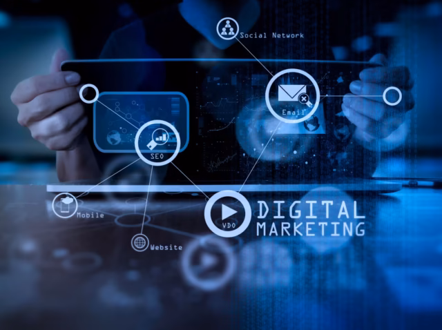 digital-marketing-trends Digital marketing trends 2027 chart showing global ad spend forecast of 1.46 trillion dollars, Alphabet Meta and Amazon share of incremental advertising dollars in 2027 Axis base case